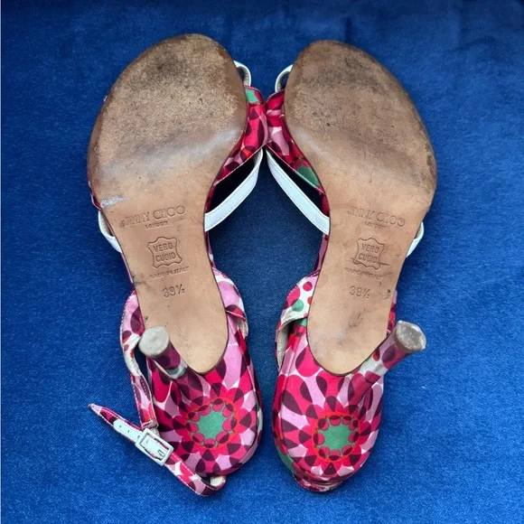 Jimmy Choo Multicolor Floral Print Satin Women’s Sling back Sandals Size‎ 39 1/2 - Picture 5 of 8